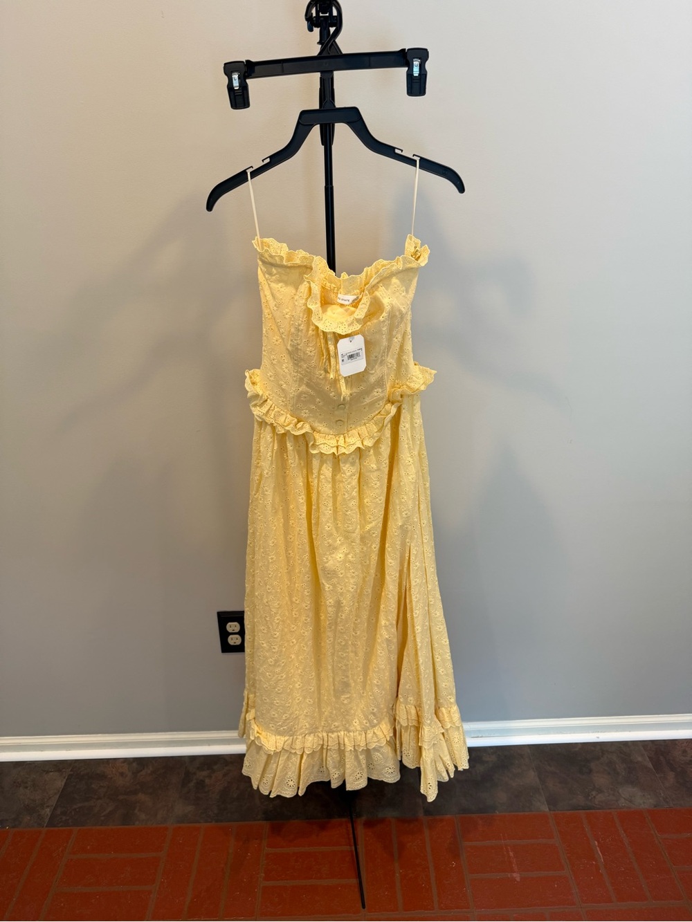 Altar'd State Strapless Yellow Eyelet Midi Dress - Picture 5 of 7